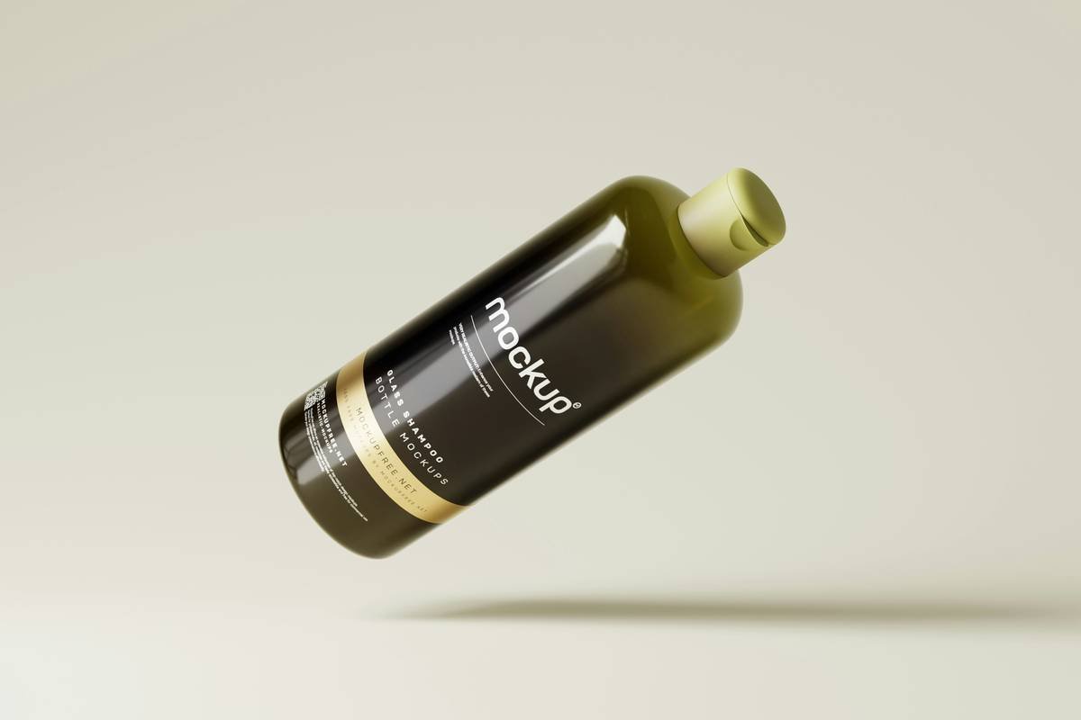 Glass Shampoo or Body Wash Bottle Mockups, 1L size glass shampoo, conditioner or body wash bottle mockup templates Download editable PSD mockup of this bottle for free from MockupFree - https://mockupfree.net