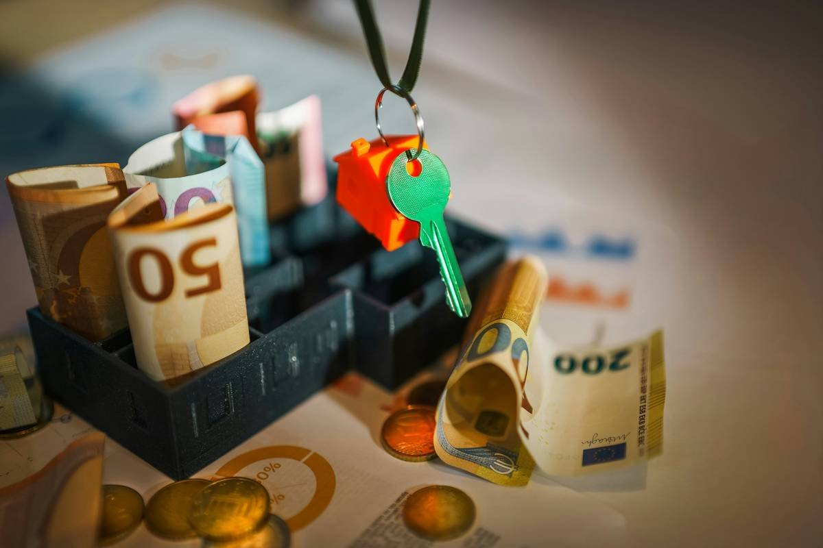 real estate market home door keys money charts