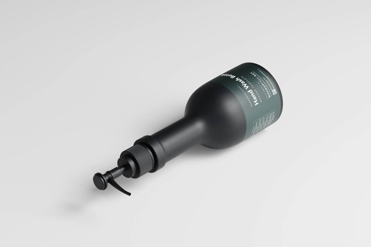 Hand Wash Pump Bottle Mockup Sleek and Modern Hand Wash Bottle Mockups: Present Your Product with Sophistication Download this mockup set for free from Mockup Free : https://mockupfree.net