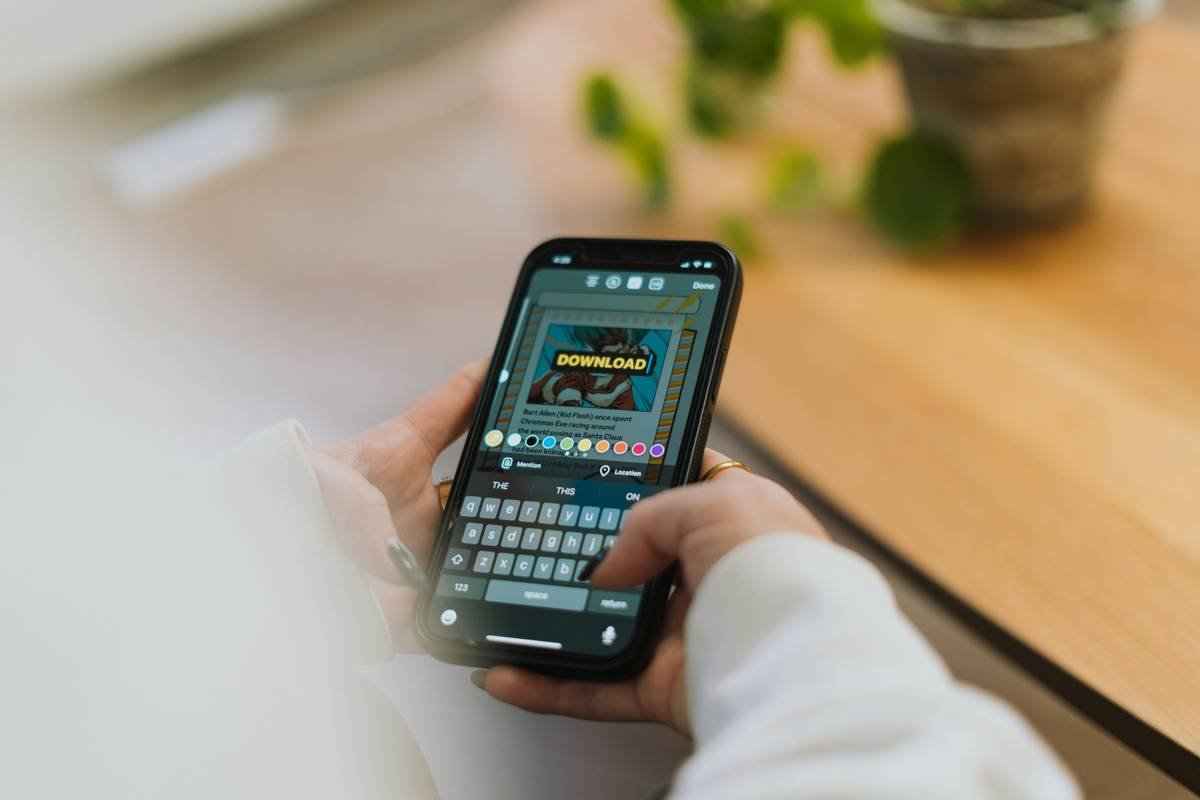 Person creating an Instagram story with captions